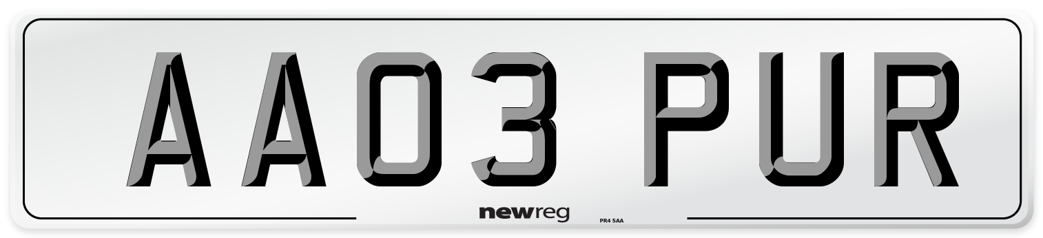 AA03 PUR Number Plate from New Reg